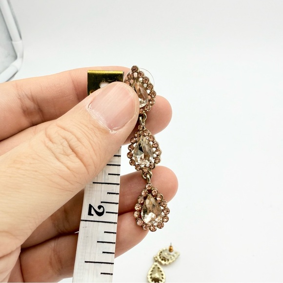 Bridal Rose Gold Tone Halo Teardrop Rhinestones Wedding Dangle Drop Earrings - Picture 6 of 6